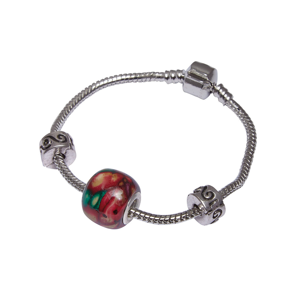 Round Heather Bead Charm Bracelet