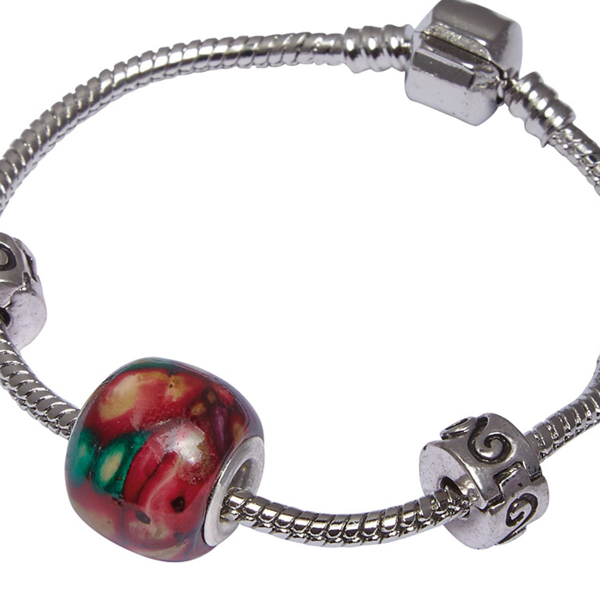 Round Heather Bead Charm Bracelet