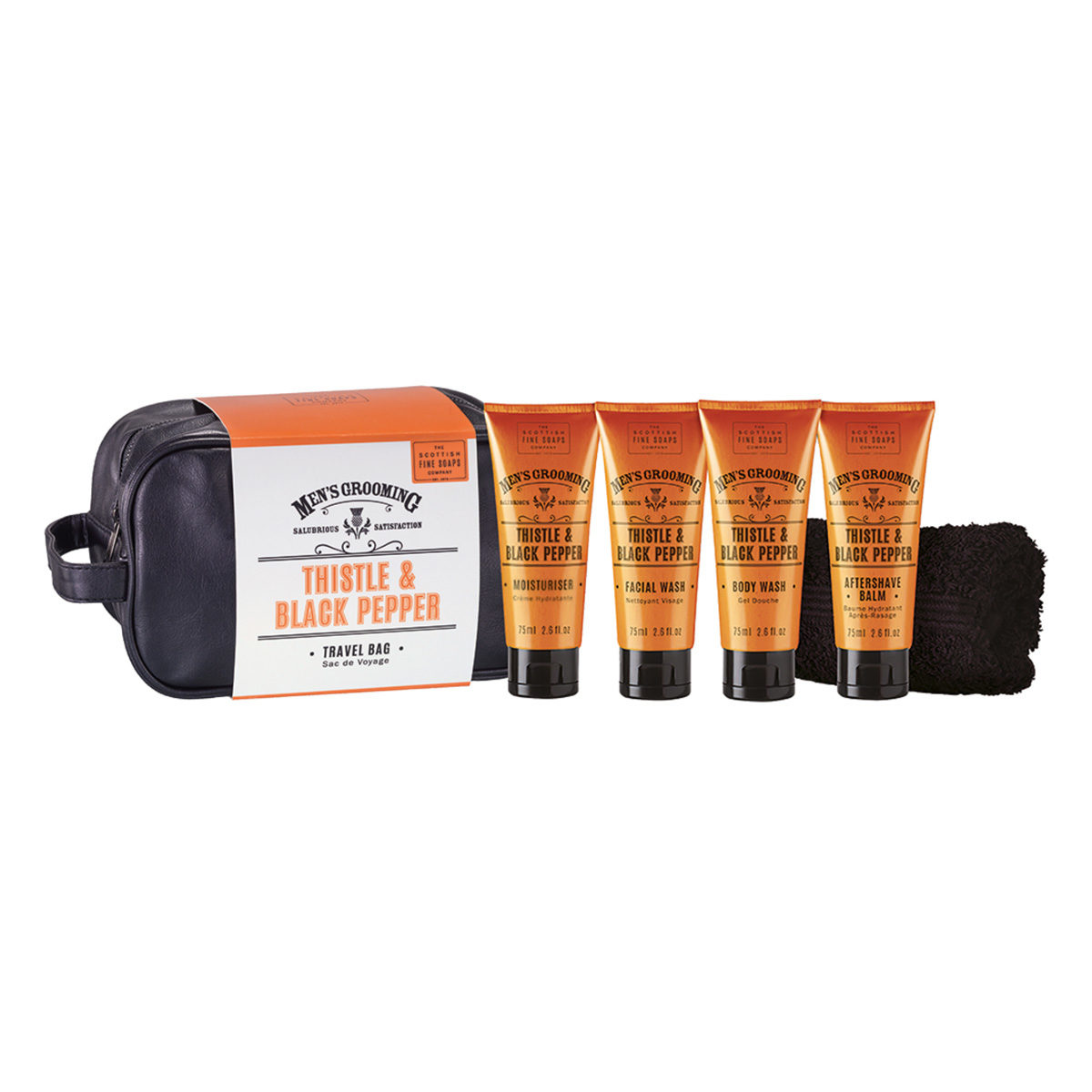 The Scottish Fine Soaps Company Men's Grooming Thistle And Black Pepper Travel Bag Set - On-the-Go Grooming Essentials