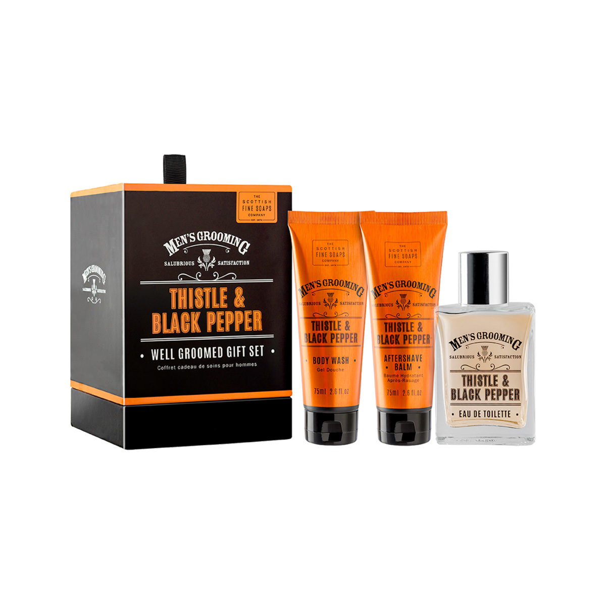 The Scottish Fine Soaps Company Men's Grooming Thistle And Black Pepper Well Groomed Gift Set - Luxurious Grooming Essentials