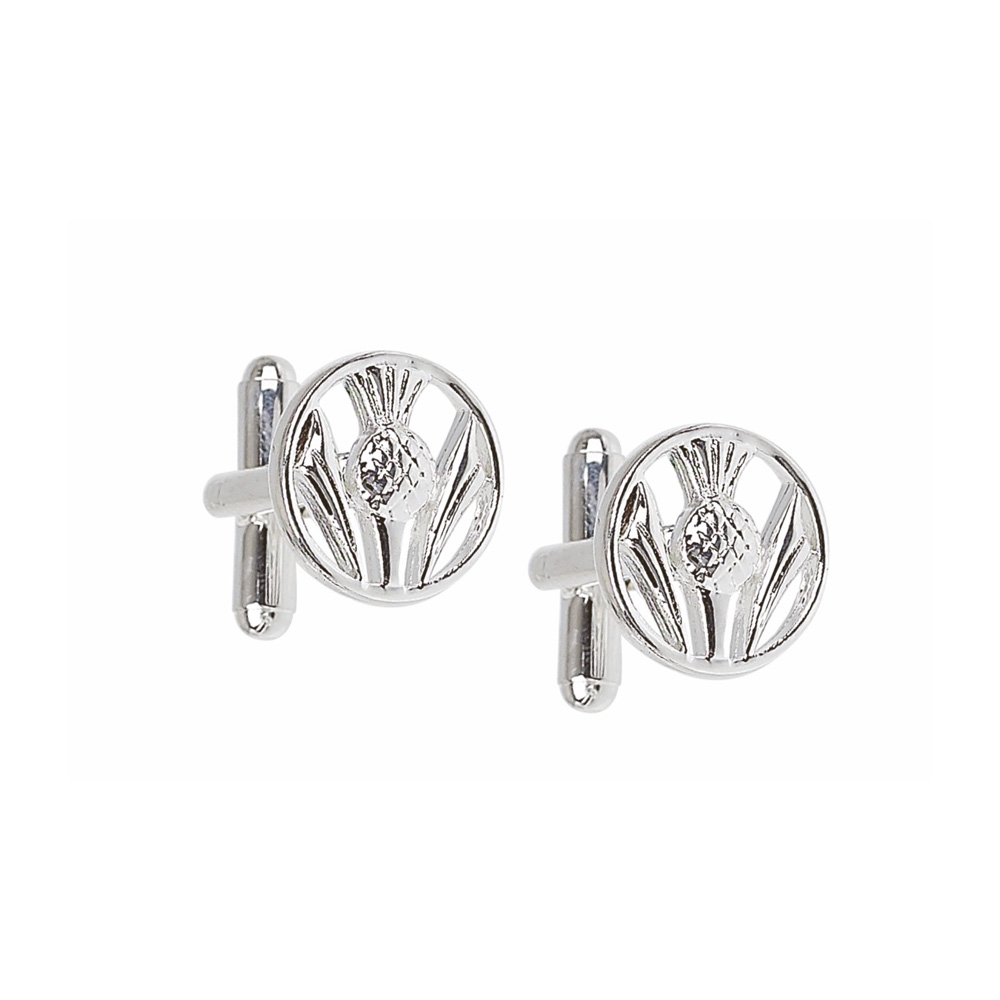 Pierced Thistle Silver Plated Cufflinks