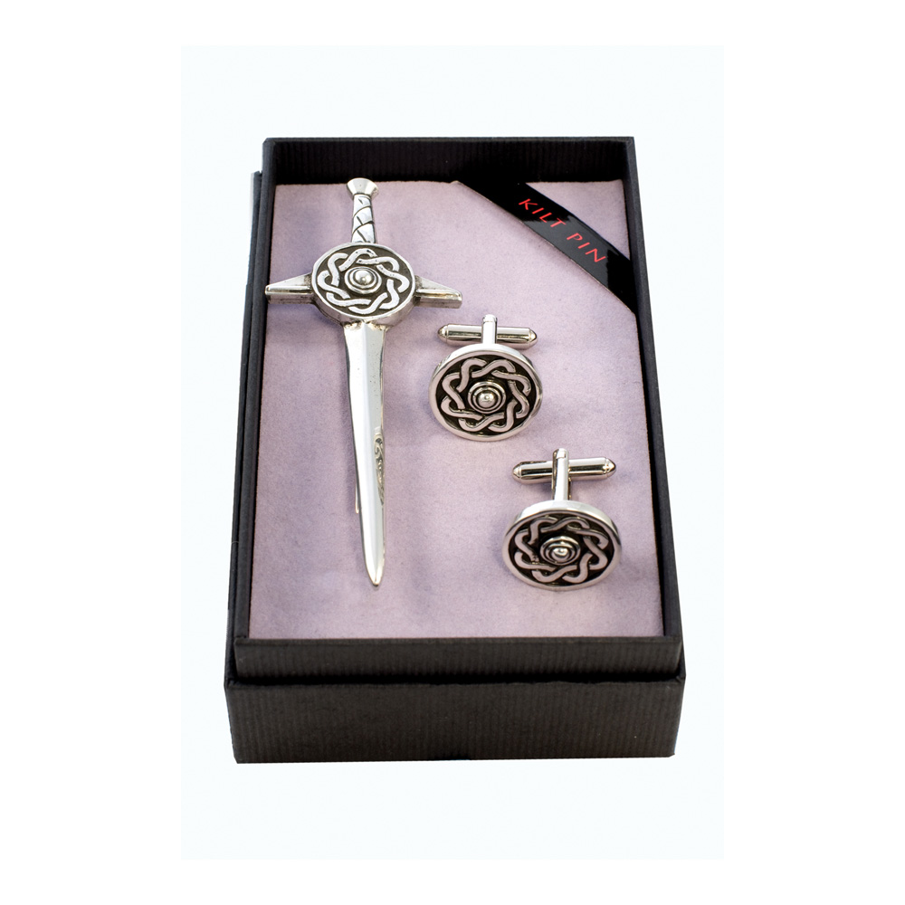 Celtic Targe Kilt Pin & Cufflink Set