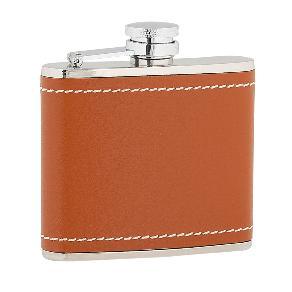 4oz Tan Leather Stainless Steel Flask