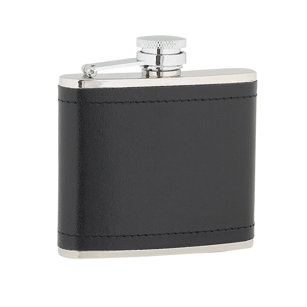 4oz Black Leather Stainless Steel Flask