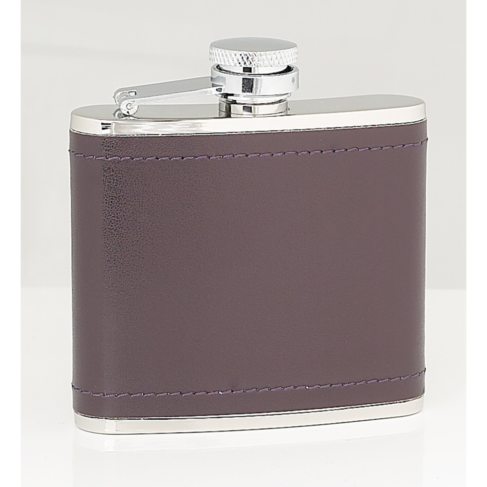 4oz Burgundy Leather Stainless Steel Flask