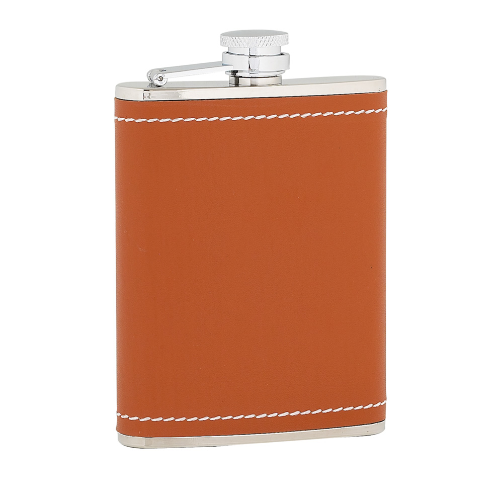 6oz Tan Leather Stainless Steel Flask