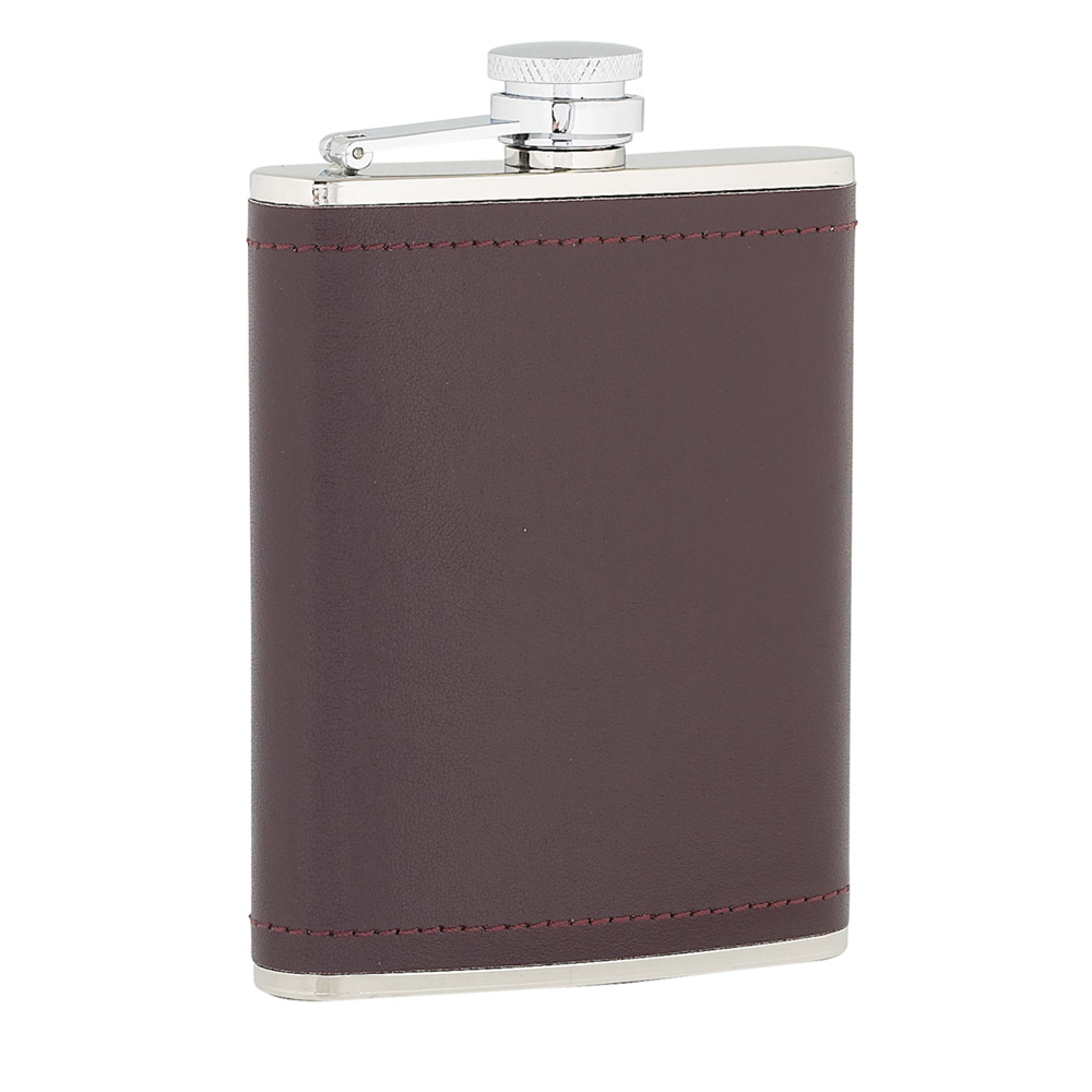 6oz Burgundy Leather Stainless Steel Flask