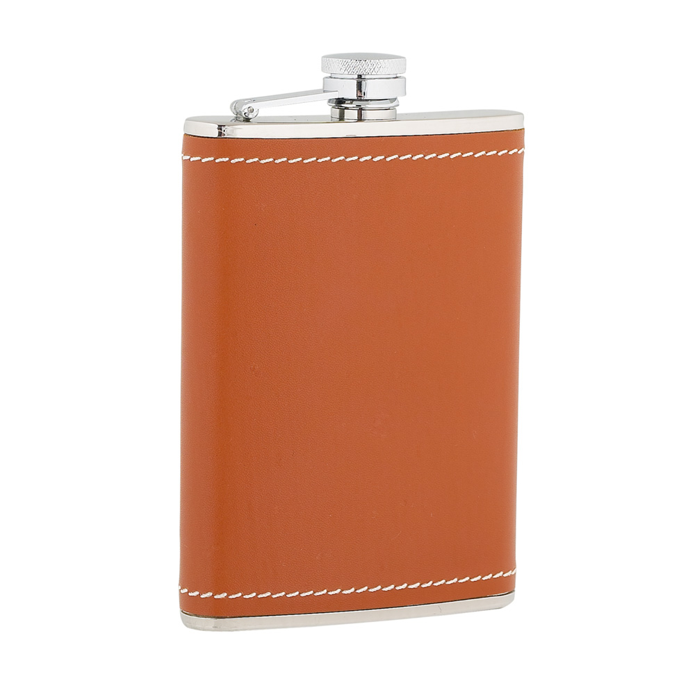 8oz Tan Leather Stainless Steel Flask