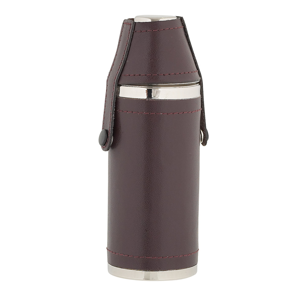 8oz Burgundy Leather Sportsman Flask With Cups