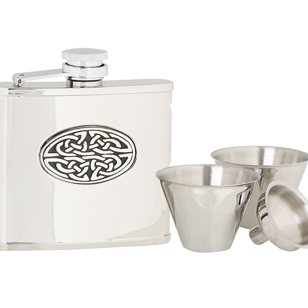 4oz Oval Celtic Stainless Steel Flask Set