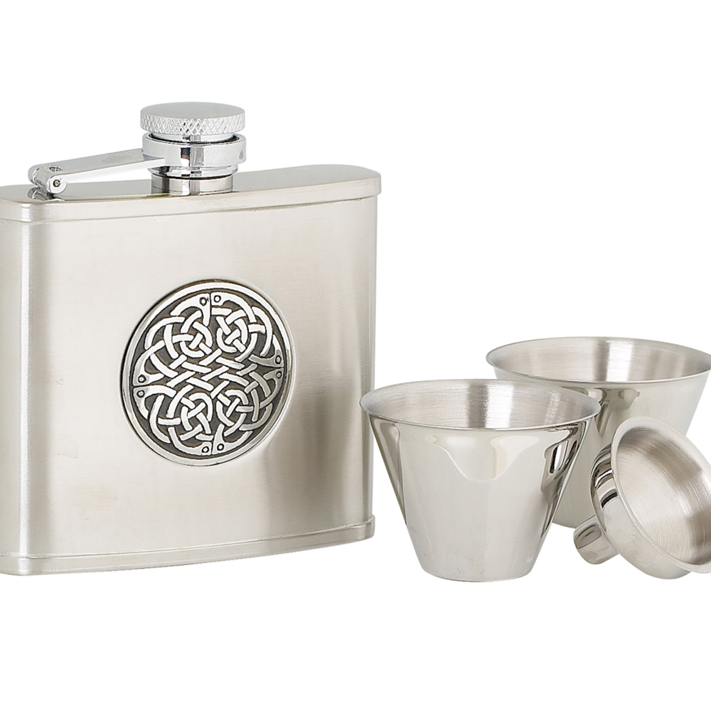 4oz Celtic Weave Stainless Steel Flask Set