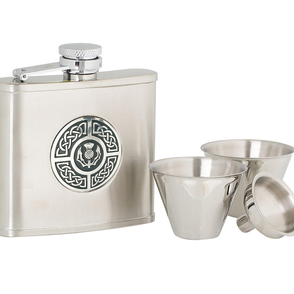 4oz Celtic & Thistle Stainless Steel Flask Set