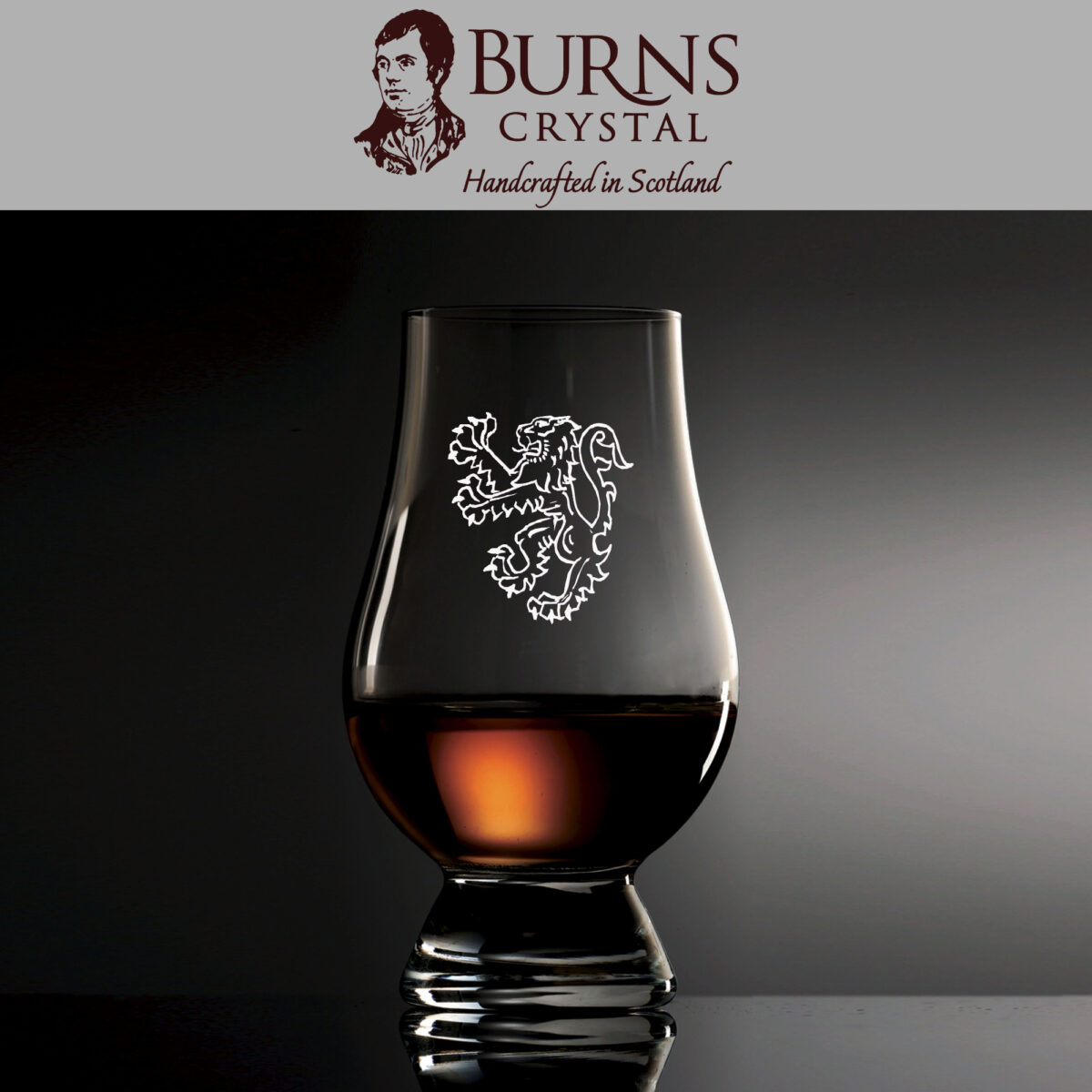 The Burns Crystal Glencairn Glass with Lion Rampant design