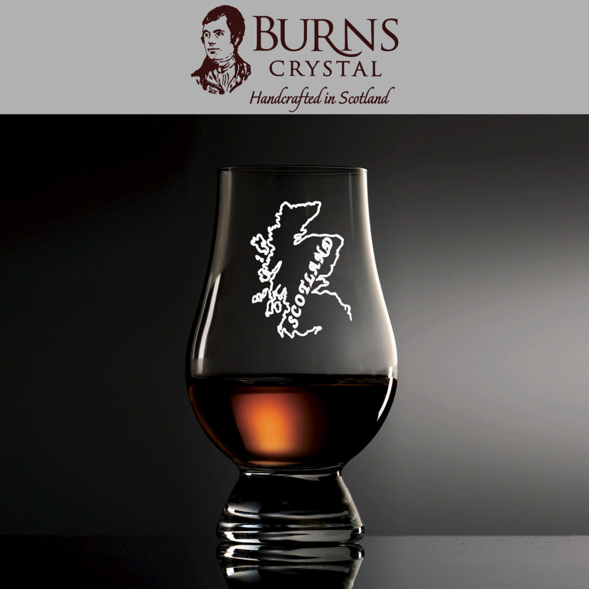 The Burns Crystal Glencairn Glass with Scotland map design