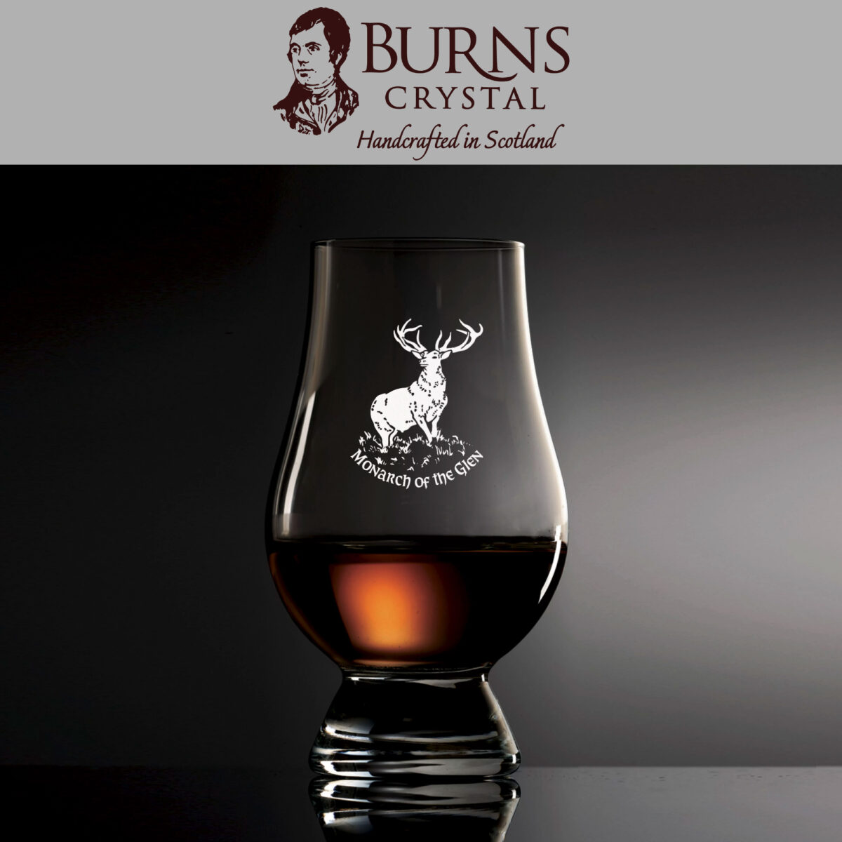 The Burns Crystal Glencairn Glass with Stag and "Monarch of the Glen"