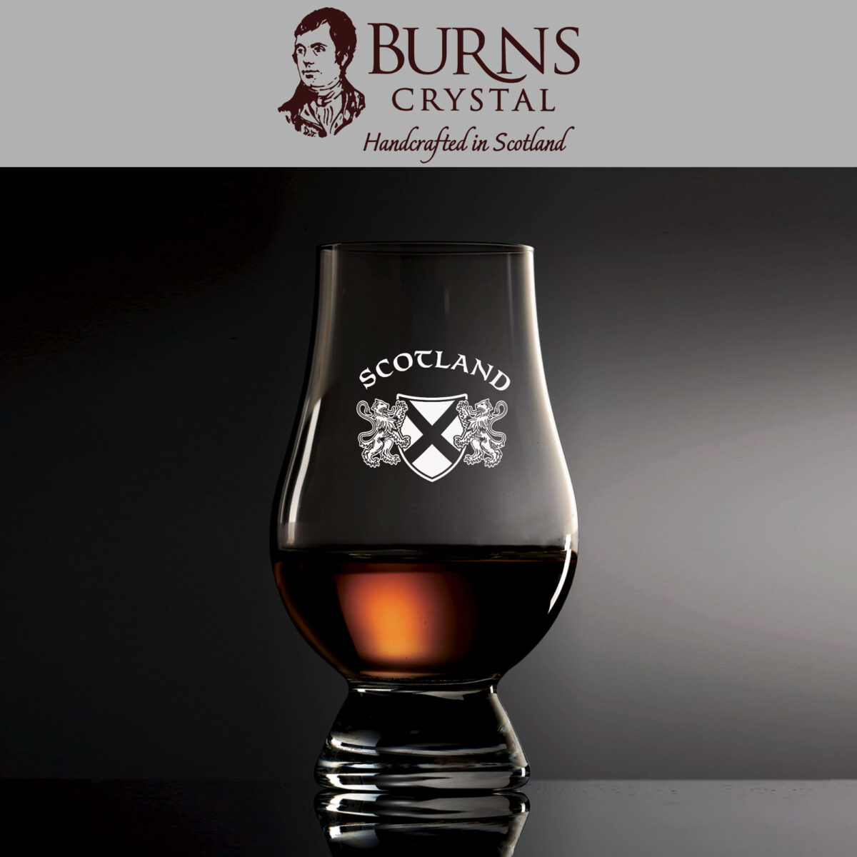 The Burns Crystal Glencairn Glass with Scotland shield design