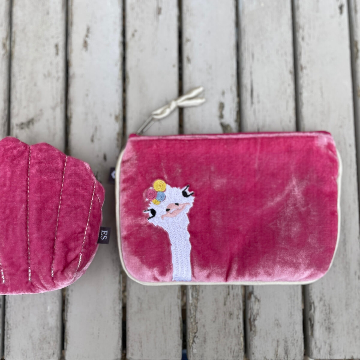 Silk Velvet Juliet Purse in luxurious velvet with embroidered designs and two zipped compartments