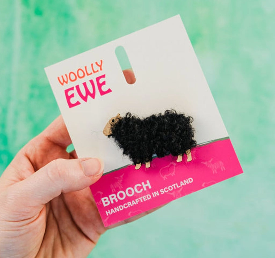 Handmade Scottish wool sheep brooch inspired by Iona