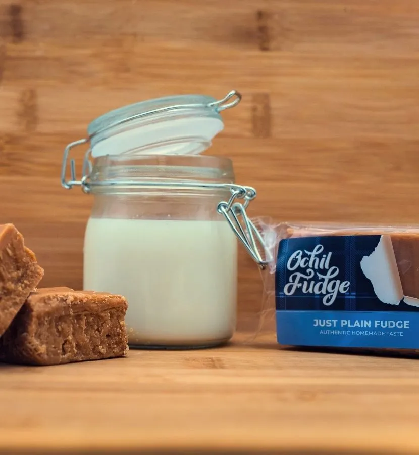 Handmade Ochil Just Plain Fudge with buttery texture and crumbly finish, Scottish artisan sweet