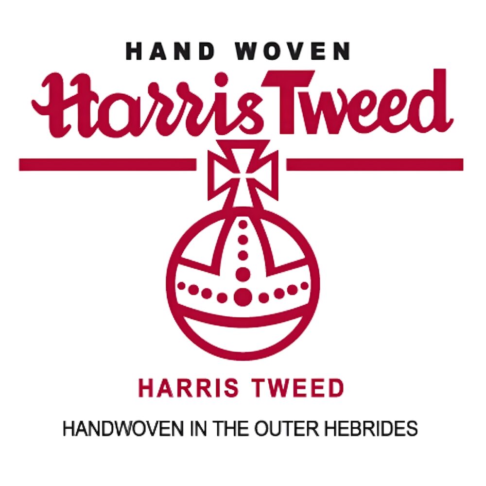 Harris Tweed logo featuring Orb symbol and certification text for handwoven wool from the Outer Hebrides