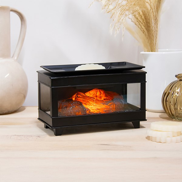 Oblong wax melter with burning log fire effect and LED light – Desire Aroma Lamp