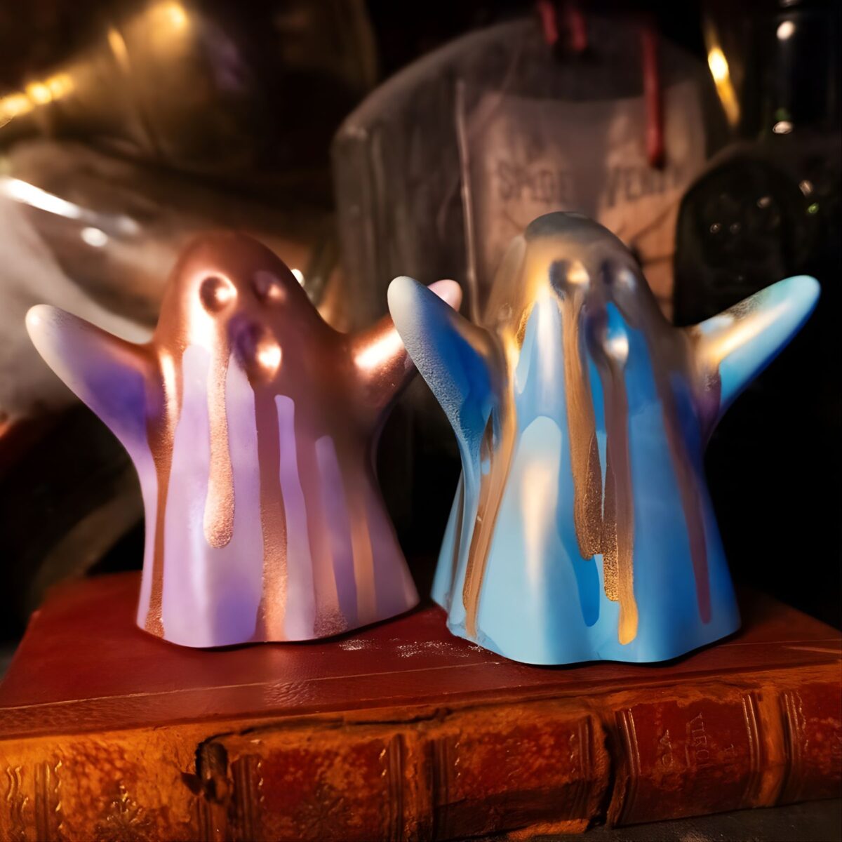 Colourful handmade Scottish ghost ornament with coffin and death certificate