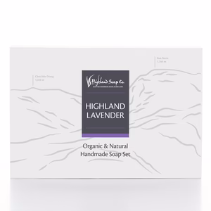 Highland Lavender two soap gift set from The Highland Soap Company, displayed in eco‑friendly packaging with fresh lavender sprigs